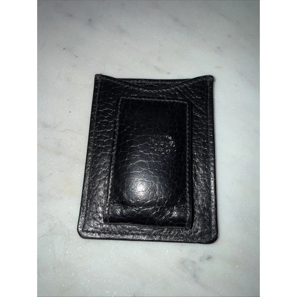Leather Magnetic Money Clip Card Wallet  Top Grain Cowhide Black
